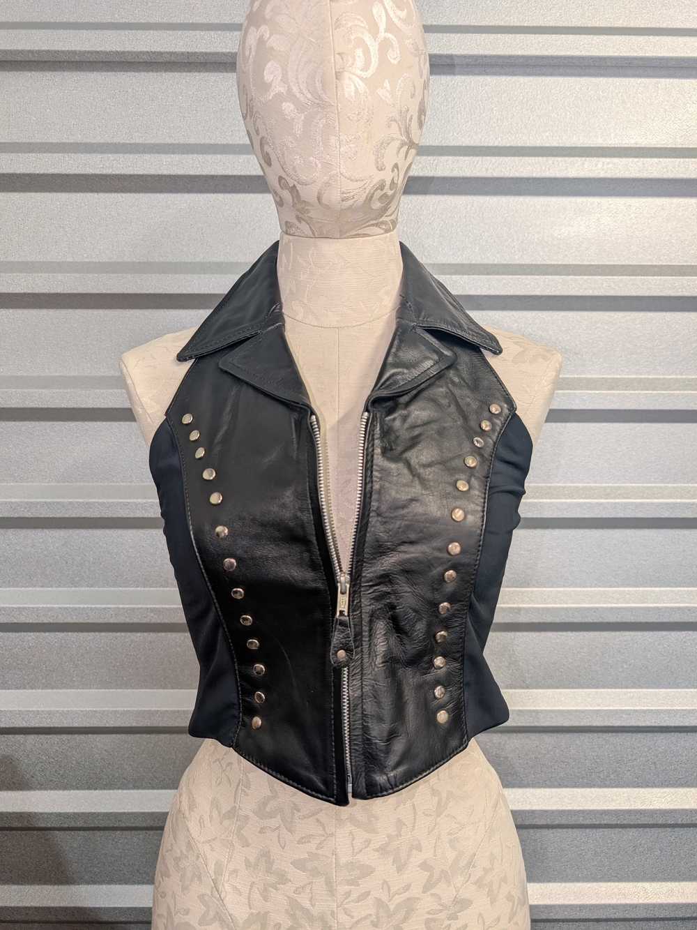 Vance Leathers Women's Black Studded Leather Zip Vest